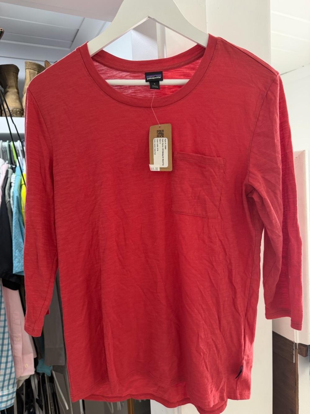 Patagonia womens Crimson Red 3 quarter-Sleeve Pocket Tee